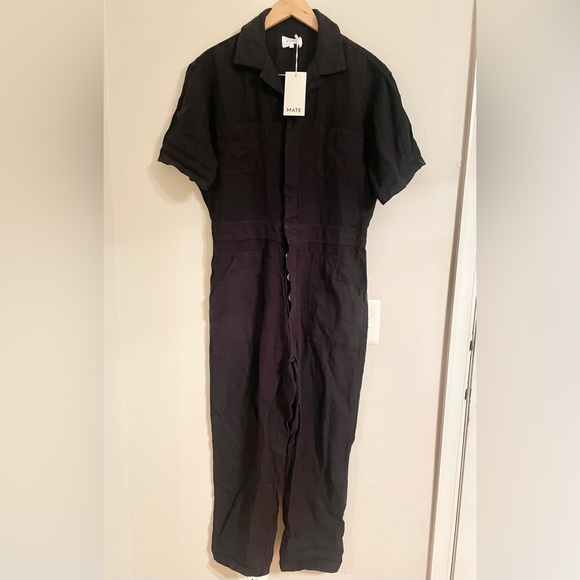 NWT- Mate the Label Organic 100%  Linen Short Sleeve Jumpsuit Size Medium  Black - Picture 2 of 14